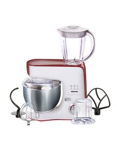 Stand Mixer 10 Speed Jug Blender and Coffee Grinder 5.5L Mixing Bowl with Beater Whisk and Dough Hook 1.5L Jug Smoothies Blender 5.5 L 800 W GSM43011 White/Red