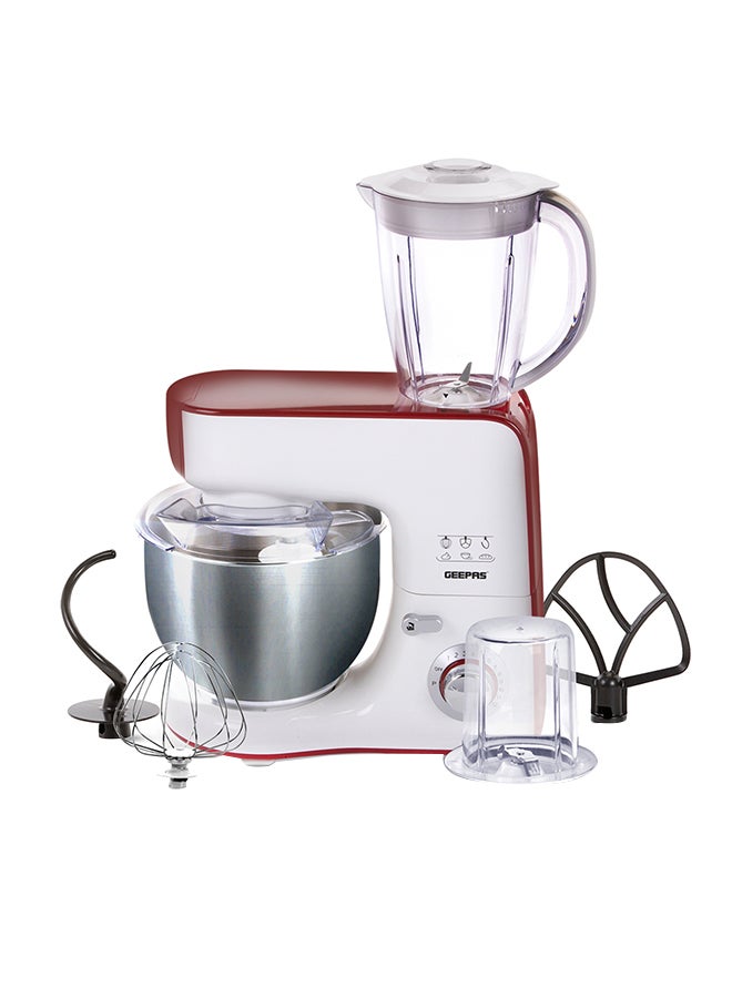 GEEPAS - Stand Mixer 10 Speed Jug Blender and Coffee Grinder 5.5L Mixing Bowl with Beater Whisk and Dough Hook 1.5L Jug Smoothies Blender 5.5 L 800 W GSM43011 White/Red - Image 1