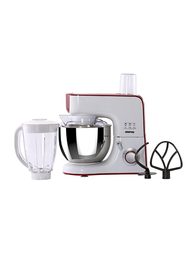 GEEPAS - Stand Mixer 10 Speed Jug Blender and Coffee Grinder 5.5L Mixing Bowl with Beater Whisk and Dough Hook 1.5L Jug Smoothies Blender 5.5 L 800 W GSM43011 White/Red - Image 1