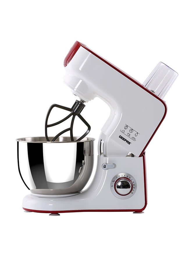 GEEPAS - Stand Mixer 10 Speed Jug Blender and Coffee Grinder 5.5L Mixing Bowl with Beater Whisk and Dough Hook 1.5L Jug Smoothies Blender 5.5 L 800 W GSM43011 White/Red - Image 1