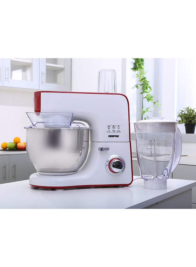 GEEPAS - Stand Mixer 10 Speed Jug Blender and Coffee Grinder 5.5L Mixing Bowl with Beater Whisk and Dough Hook 1.5L Jug Smoothies Blender 5.5 L 800 W GSM43011 White/Red - Image 1