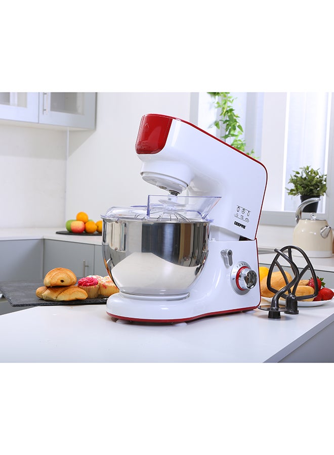 GEEPAS - Stand Mixer 10 Speed Jug Blender and Coffee Grinder 5.5L Mixing Bowl with Beater Whisk and Dough Hook 1.5L Jug Smoothies Blender 5.5 L 800 W GSM43011 White/Red - Image 1