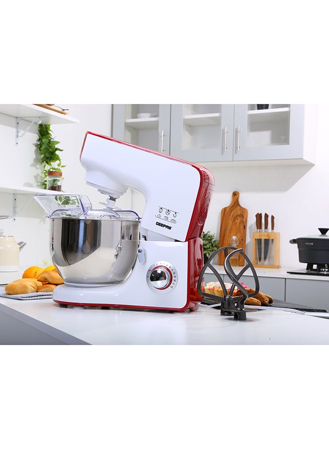 GEEPAS - Stand Mixer 10 Speed Jug Blender and Coffee Grinder 5.5L Mixing Bowl with Beater Whisk and Dough Hook 1.5L Jug Smoothies Blender 5.5 L 800 W GSM43011 White/Red - Image 1