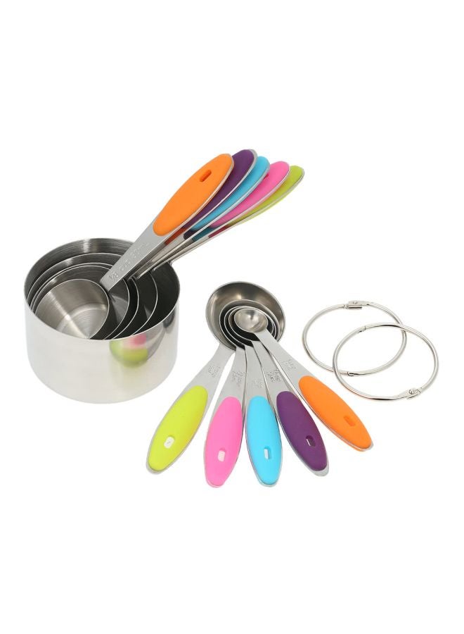 10-Piece Stainless Steel Measuring Cups and Spoons Set Multicolour 18centimeter  - Image 1