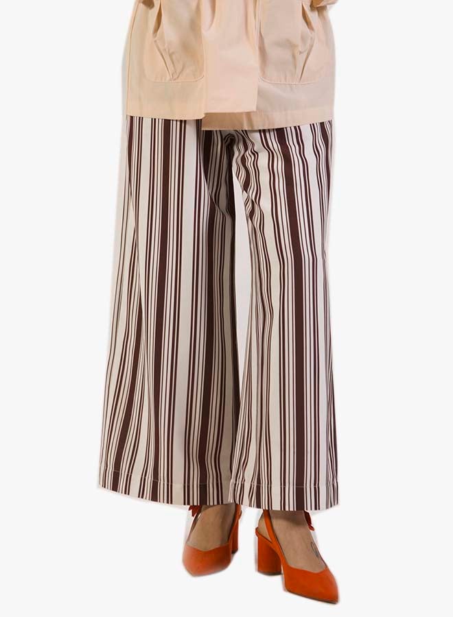 انوتا بنطال بقصّة رجلين واسعتين البني/الأبيض - Image 1