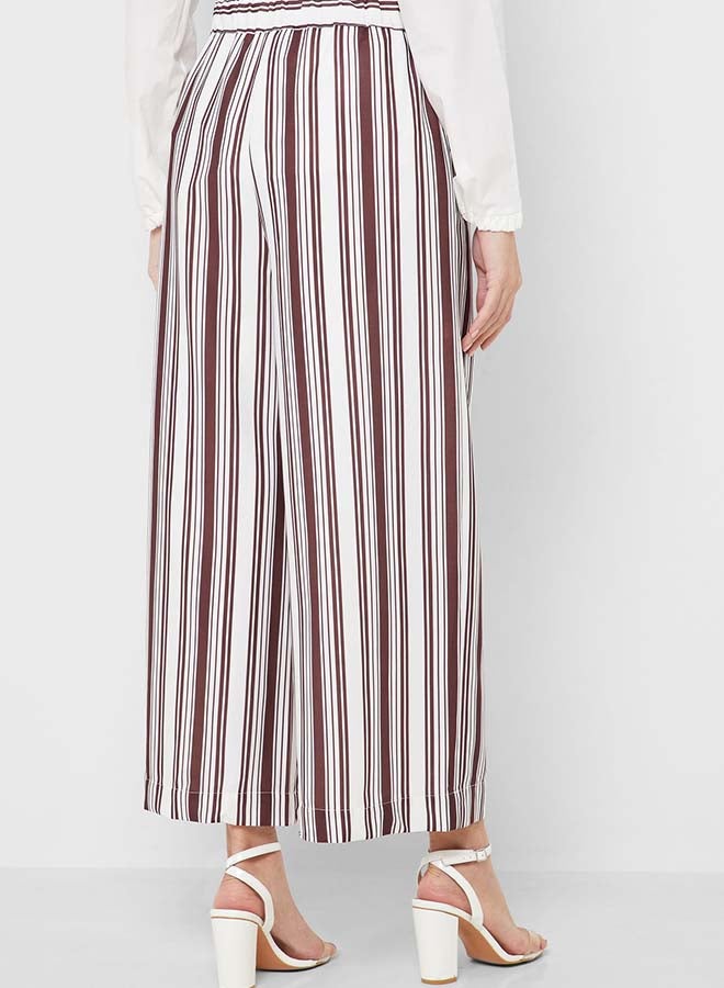 انوتا بنطال بقصّة رجلين واسعتين البني/الأبيض - Image 2