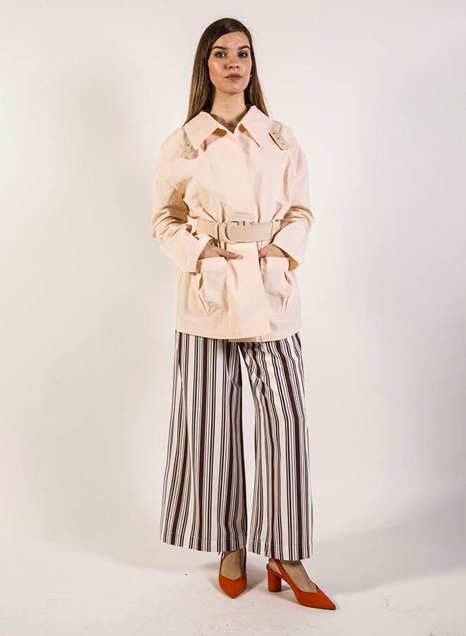 انوتا بنطال بقصّة رجلين واسعتين البني/الأبيض - Image 3