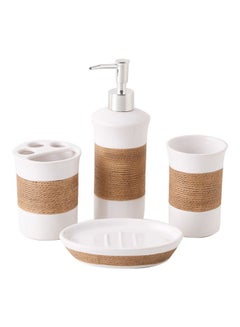 Home Box 4-Piece Jute Threaded Bath Set White/Brown 171cm  - Image 1