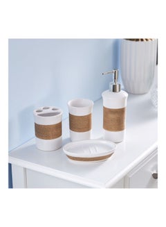 Home Box 4-Piece Jute Threaded Bath Set White/Brown 171cm  - Image 2
