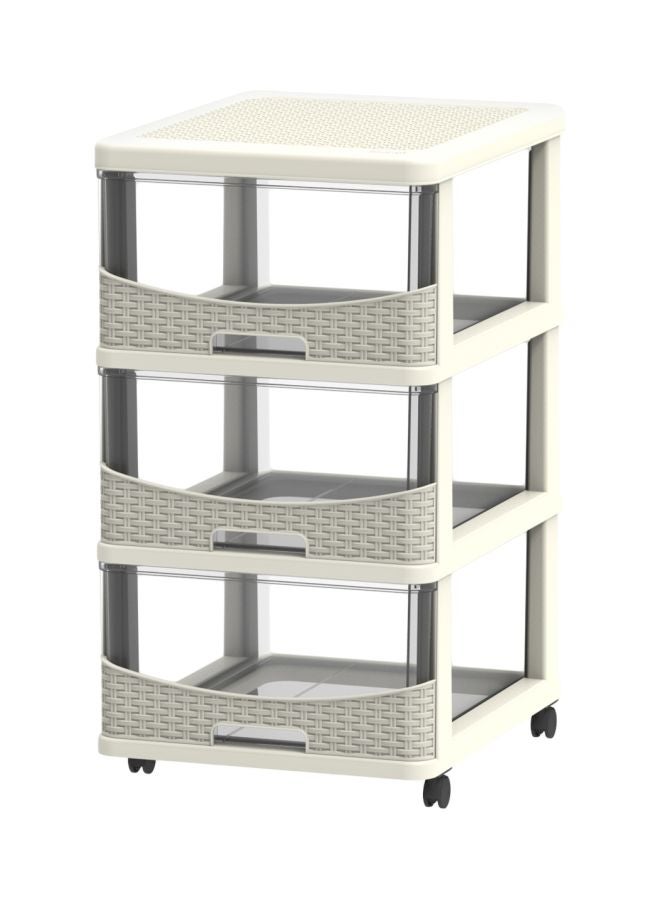 Home Box Kevin 3-Drawer Rattan Storage Cabinet White/Grey 70x50x40cm 