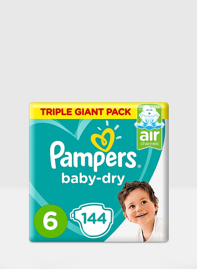 Pampers Baby Dry Diapers, Size 6, Extra Large, 13kg+, Triple Giant Pack, 144 Diaperss - Image 1