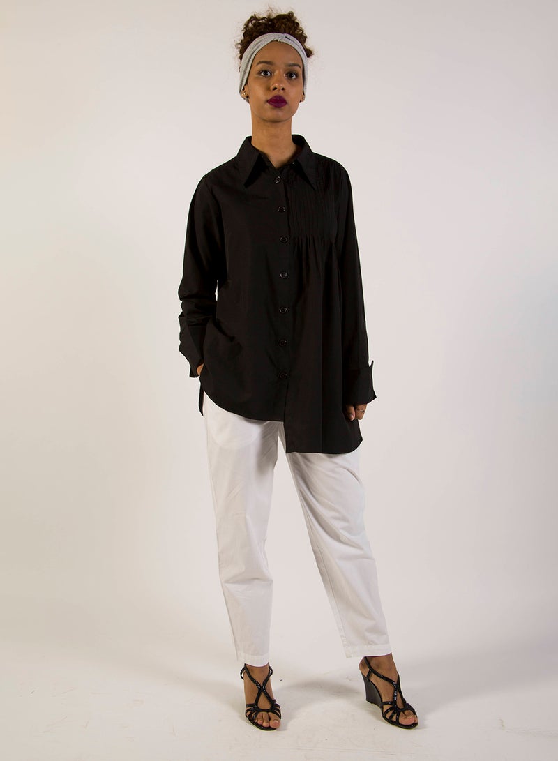 ANOTAH Pleat Detail Shirt Black  - Image 2