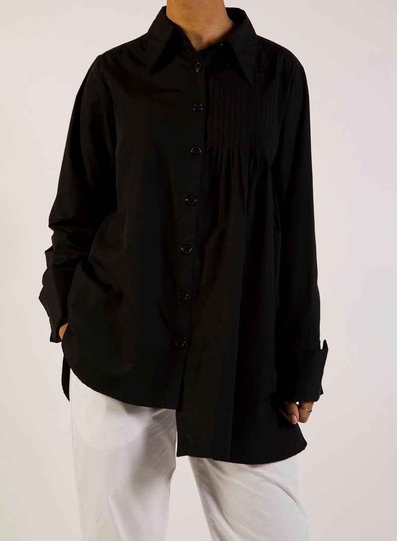 ANOTAH Pleat Detail Shirt Black  - Image 1