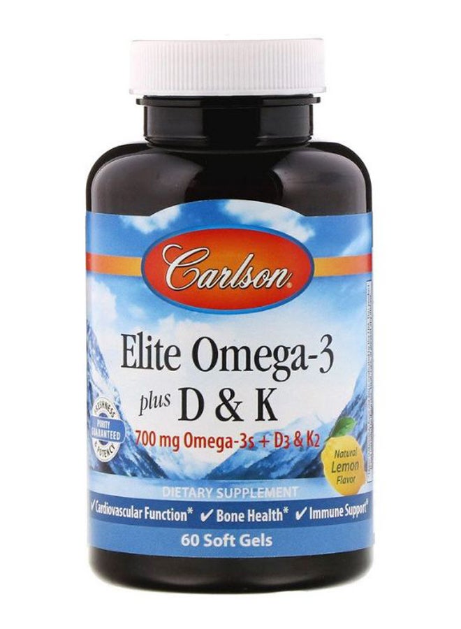 Carlson Labs Natural Lemon Flavour Elite Omega-3 Plus D And K - 60 Softgels  - Image 1