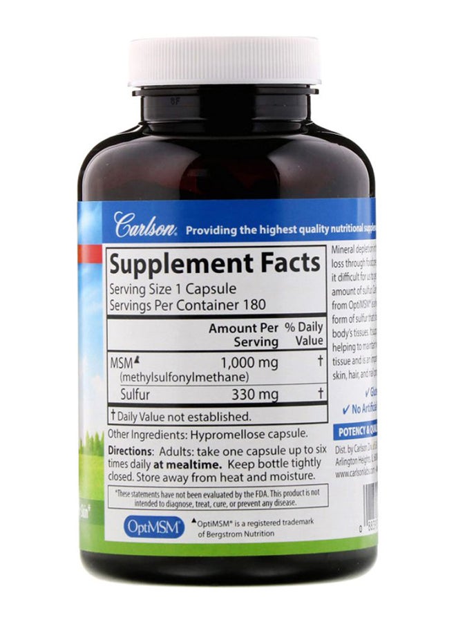 كارلسون لابس مكمل غذائي ميثيل سلفونيل ميثان الكبريت فائق التوافر الحيوي - يحتوي 180 كبسولة - Image 2