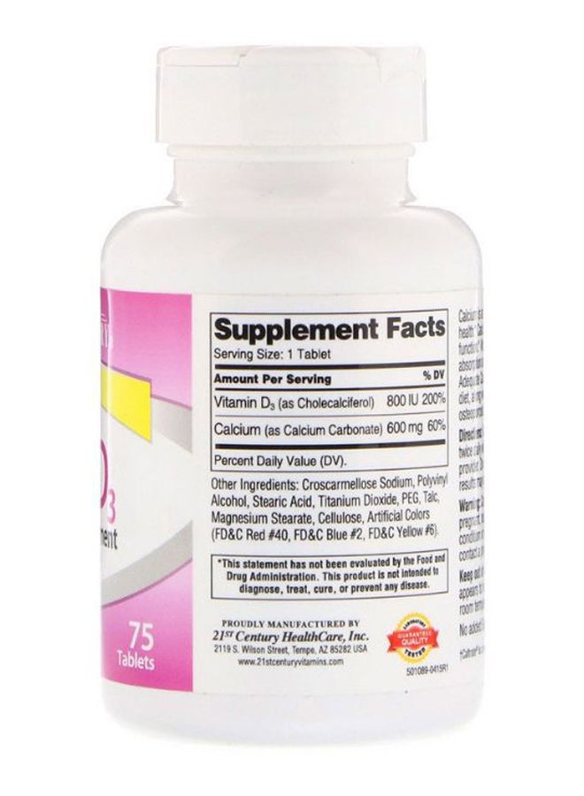 21st Century 600 Plus D3 Calcium Supplement - 75 Tablets  - Image 2
