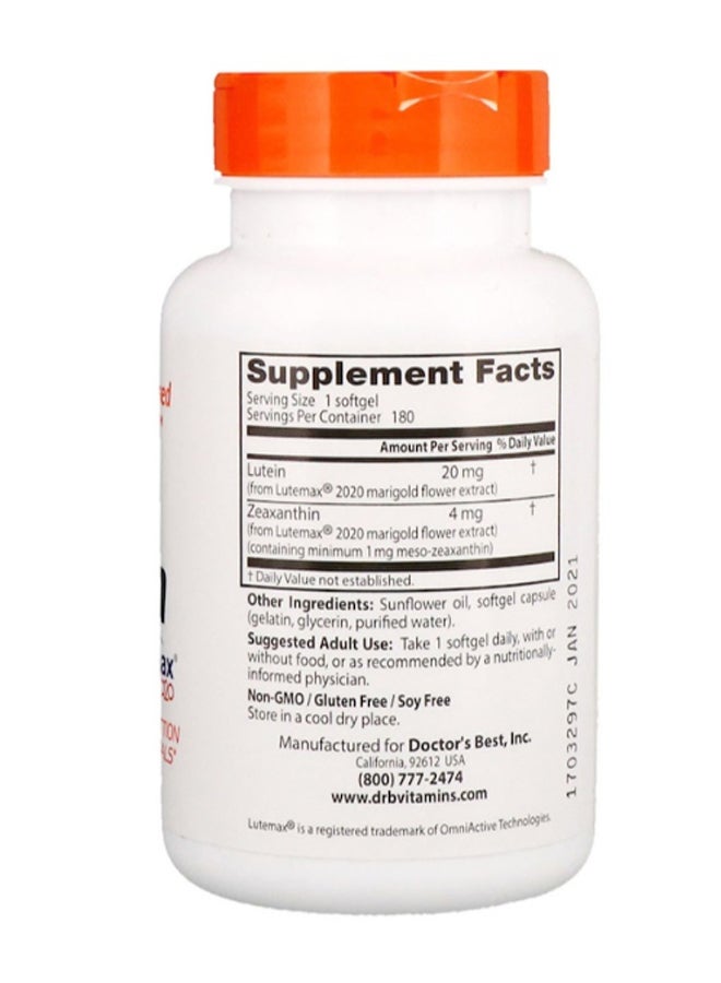 Doctor's BEST Lutein With Lutemax 2020 - 180 Softgels  - Image 2