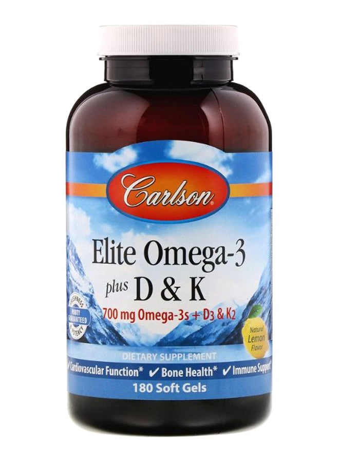 Carlson Labs Natural Lemon Flavour Elite Omega-3 Plus D And K - 180 Softgels  - Image 1