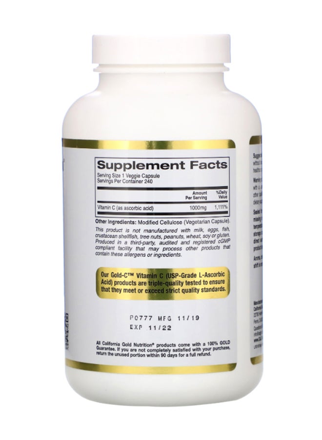 California Gold Nutrition Gold C Vitamin C - 240 Capsules  1,000 Mg  - Image 2
