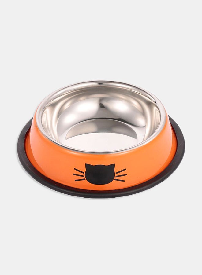 Cat-Printed Anti-Skid Dish Bowl Orange/Black/Silver