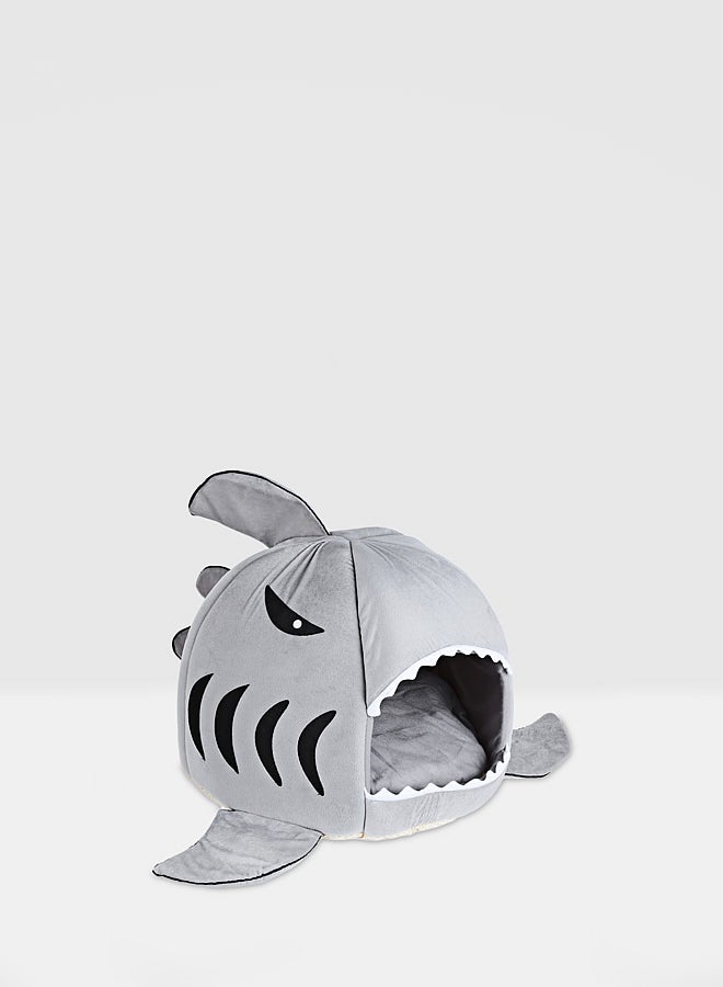 Shark Mouth Shape Doghouse With Removable Cushion Grey Small - Image 1
