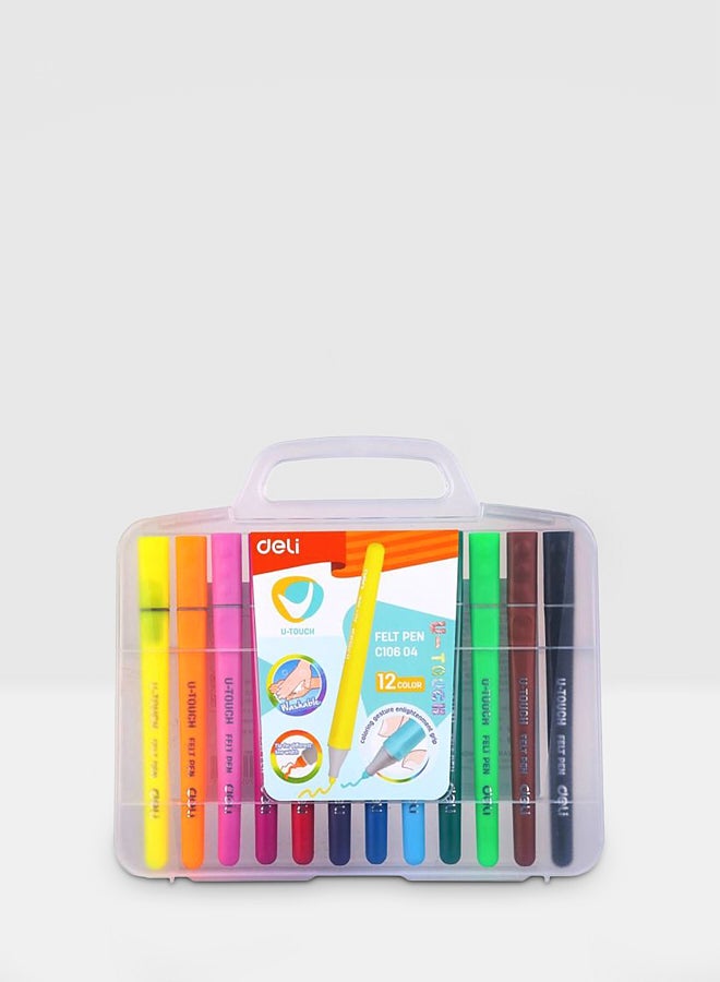 Deli 12-Piece Felt Pen Set Green/Blue/Red - Image 1