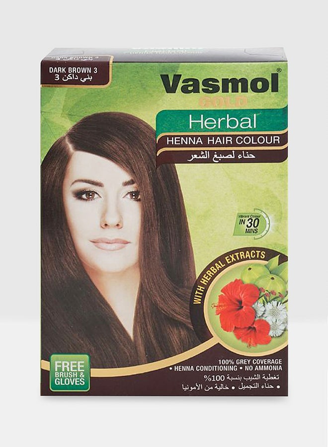 Vasmol - Herbal Henna Hair Colour 3 Dark Brown - Image 1
