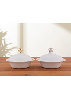 Alsaif Metal Serveware With Lid White/Silver  - Image 2