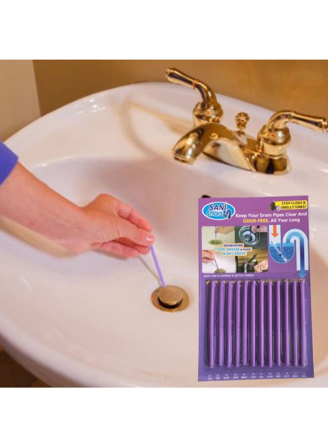 Pack of 12 Drain Pipe Cleaning Stick Purple 25cm - Image 2