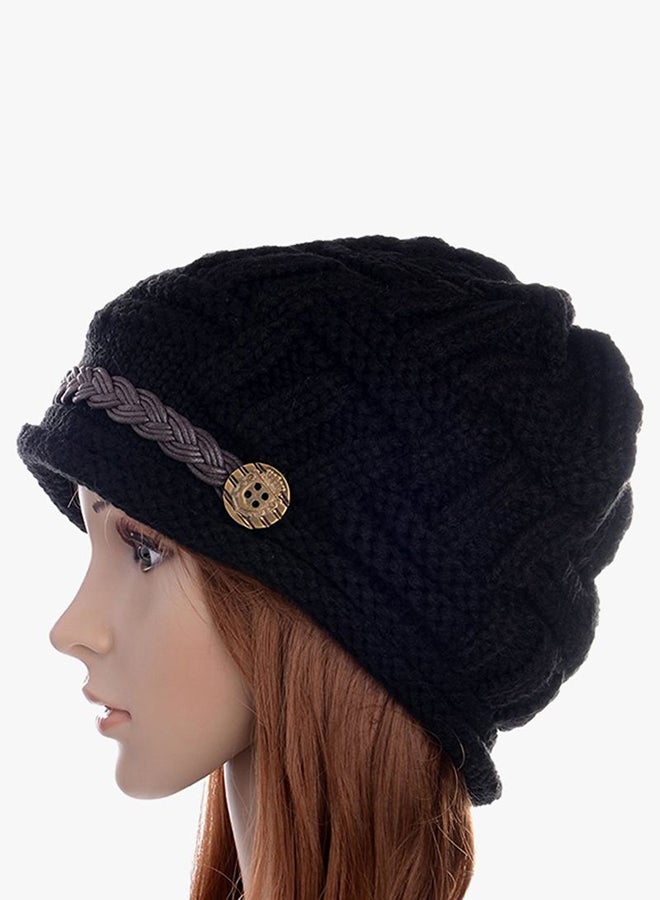 Warm Rageared Knit Crochet Winter Beanie Black  - Image 3