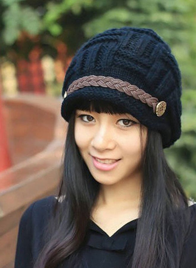 Warm Rageared Knit Crochet Winter Beanie Black  - Image 5