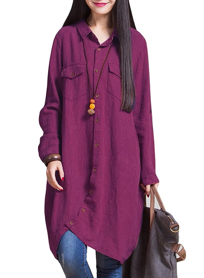 بلوزة طويلة مبطنة بتصميم قميص أرجواني - Image 1