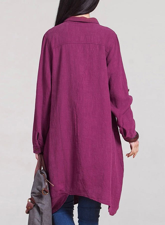 بلوزة طويلة مبطنة بتصميم قميص أرجواني - Image 2