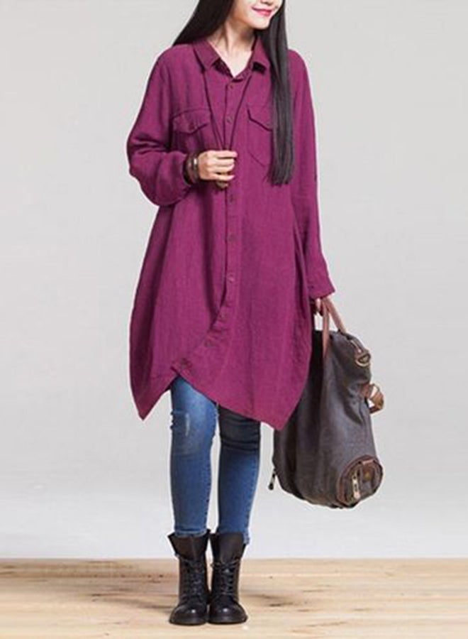 بلوزة طويلة مبطنة بتصميم قميص أرجواني - Image 4