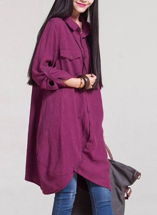 بلوزة طويلة مبطنة بتصميم قميص أرجواني - Image 3