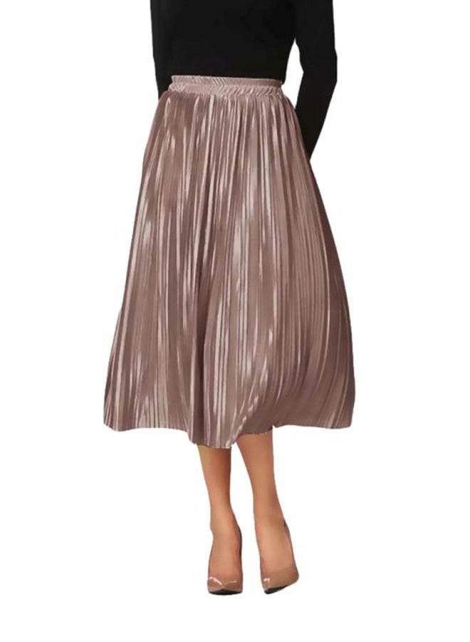 High Waist Elasticated Midi Skirt Brown - Image 1