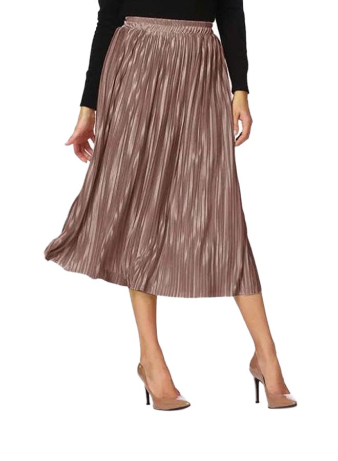 High Waist Elasticated Midi Skirt Brown - Image 2