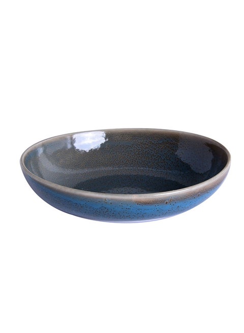 Kiln Ceramic Elliptical Plate Round Shape Black/Blue 8.2inch