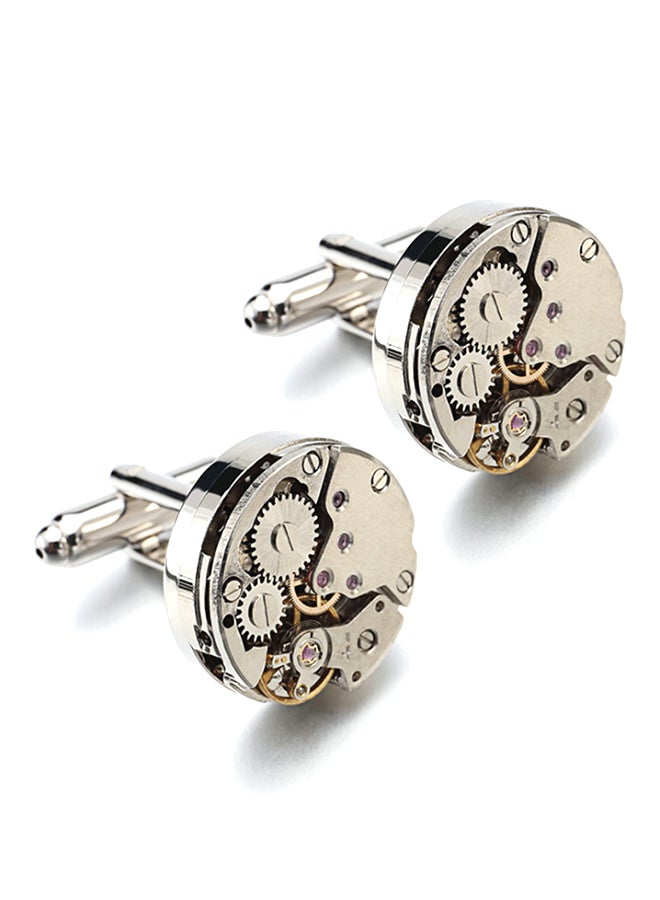 Generic - White Gold Retro Mechanical Watch Design Cufflinks - Image 1