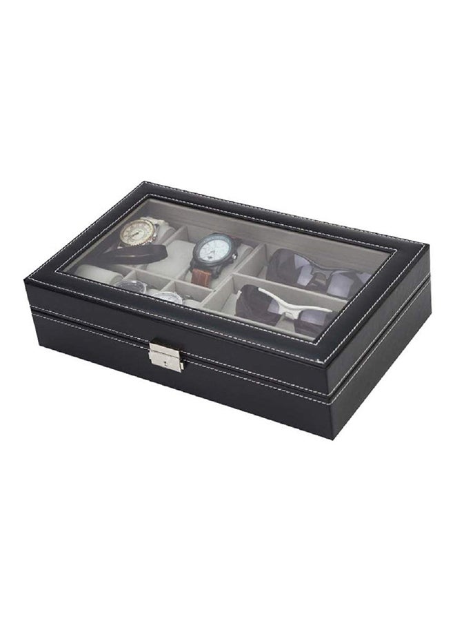 سايك صندوق تخزين من الجلد مكون من 6 أقسام للساعات و3 أقسام للنظارات - Image 5