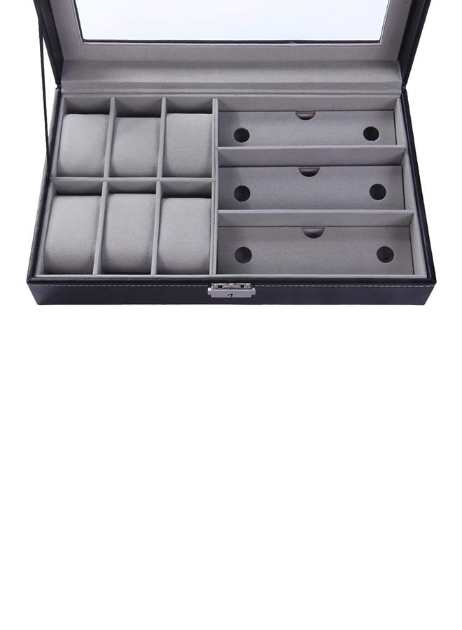 سايك صندوق تخزين من الجلد مكون من 6 أقسام للساعات و3 أقسام للنظارات - Image 4