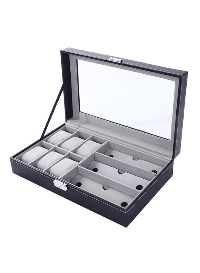 سايك صندوق تخزين من الجلد مكون من 6 أقسام للساعات و3 أقسام للنظارات - Image 2