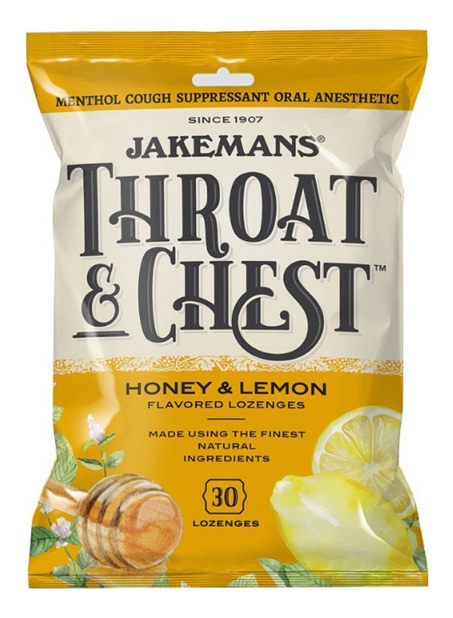 JAKEMANS Honey Lemon Flavored Throat And Chest - 30 Lozenges - Image 1