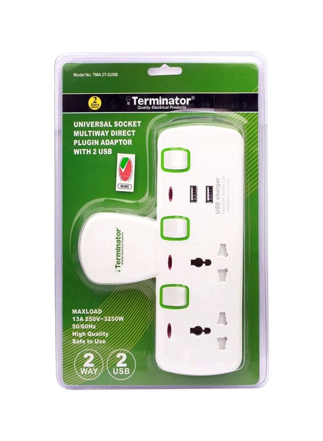 Terminator 2 Way Universal T Socket White 3meter 