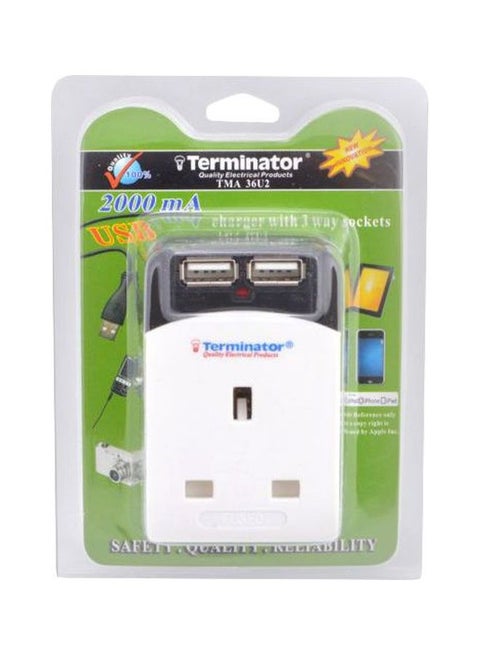 3 Way Multi Adaptor Socket White 96cm