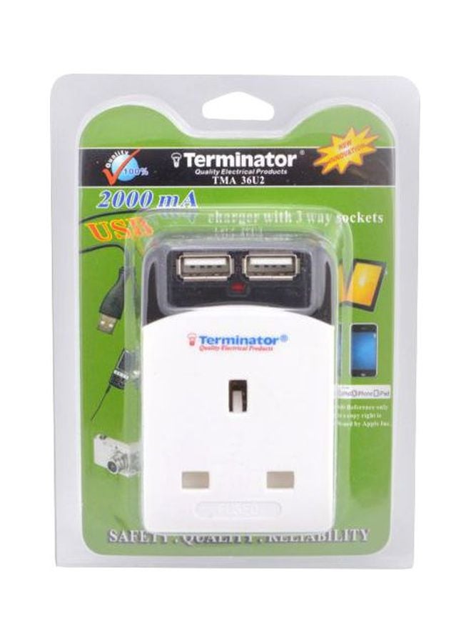 Terminator - 3 Way Multi Adaptor Socket White 96cm - Image 1