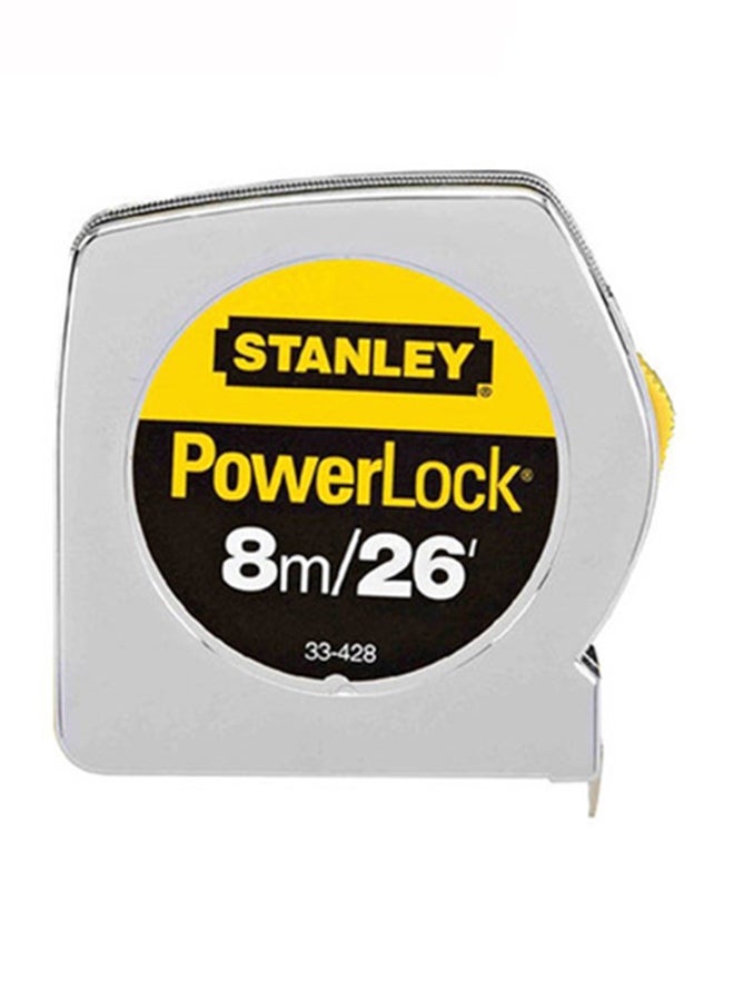 Stanley Power Lock Measuring Tape Silver 8meter 