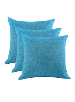 REGAL IN HOUSE 3-Piece Solid Pattern Decorative Pillow linen Turquoise 30 x 30cm  - Image 2
