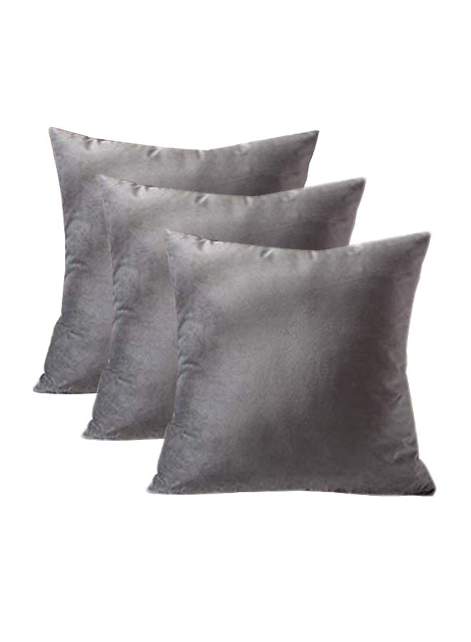 REGAL IN HOUSE 3-Piece Solid Pattern Decorative Pillow velvet Grey 65 x 65cm  - Image 2