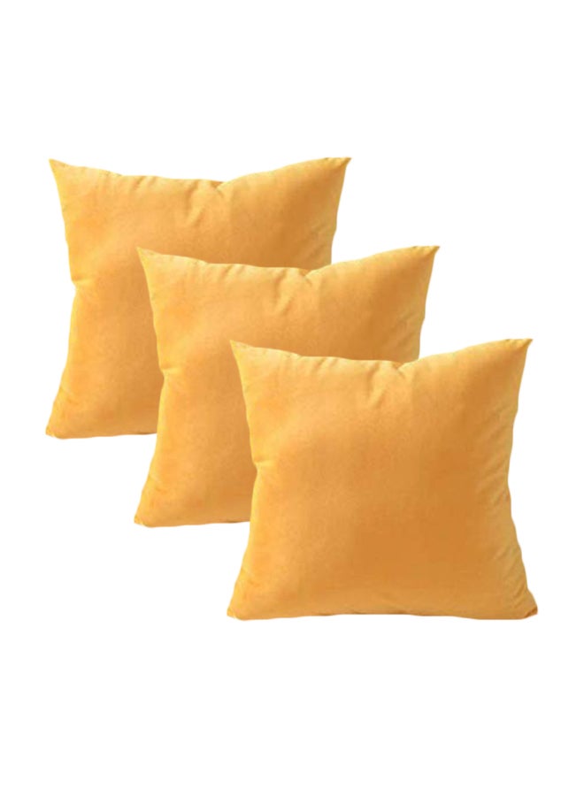 REGAL IN HOUSE 3-Piece Solid Pattern Decorative Pillow velvet Yellow 65 x 65cm  - Image 2